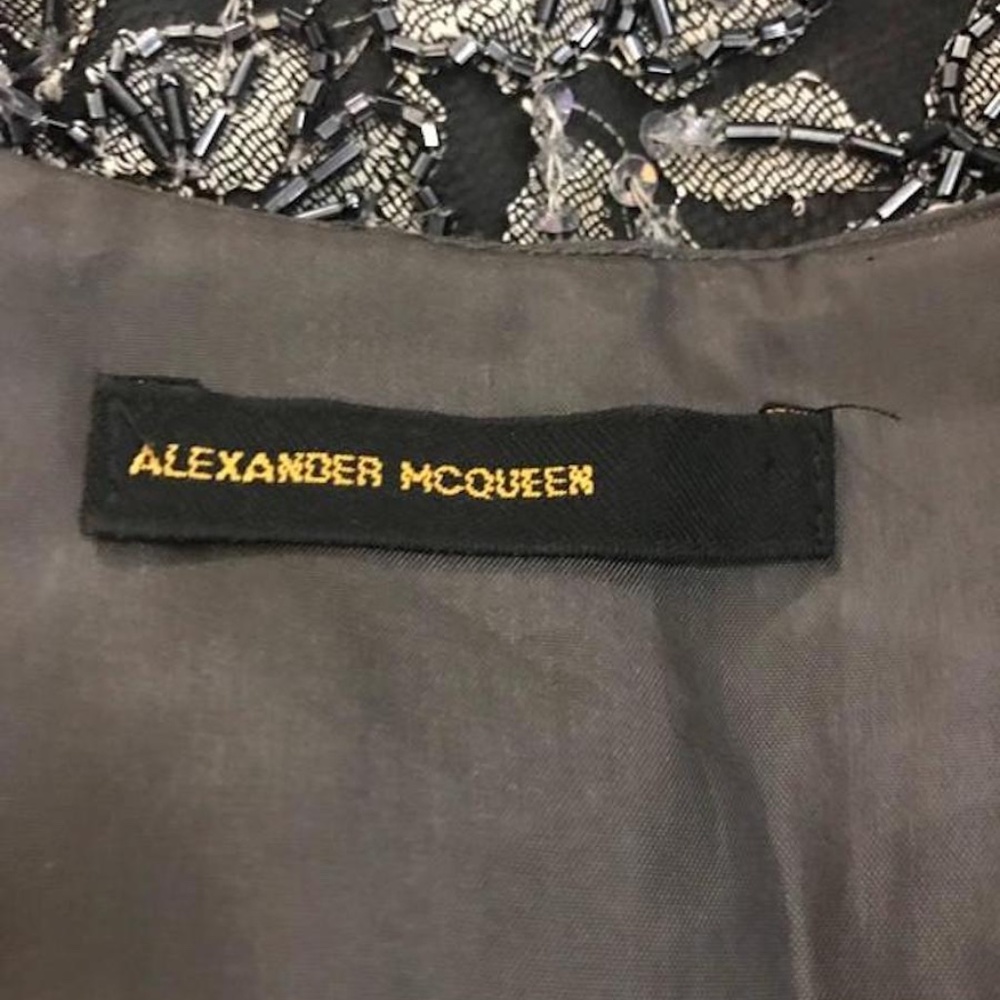 1990s Alexander McQueen Grey and Black Beaded Lace Midi Dress - Picture 9 of 10